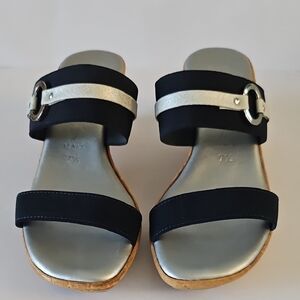 Italian Shoemakers Black and Silver Sandals with Minimalist Design
